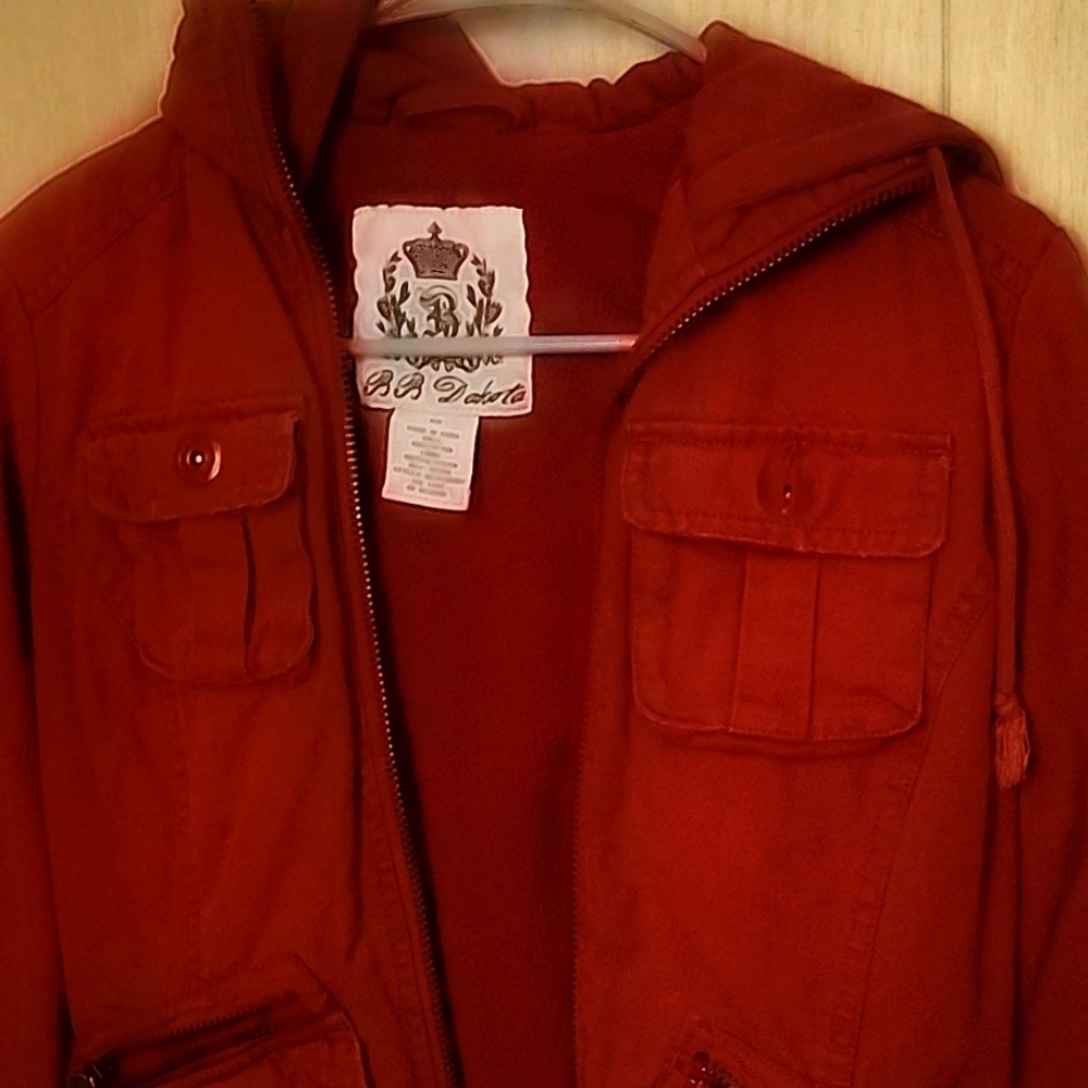 BB Dakota Leigh Rare Red Hooded Distressed Cargo Utility Zip Jacket
